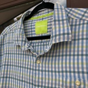 Tommy Bahama Blue/Lime Green/White Plaid Silk Shirt